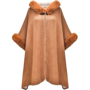 Winter Hooded Poncho Cape Faux Fur Warm Vest Trui Mantel camel Eén Maat - Vrouwen Outfit.