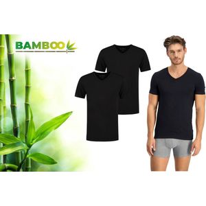 Bamboo - T-Shirt Heren - V Hals - 2 Pack - Zwart - XL - Bamboe Ondershirt Heren - Extra Lang - V-Neck - Anti Zweet T-shirt Heren