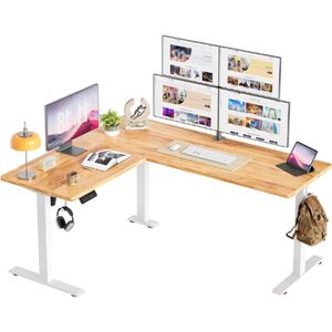 L-vormig Sta Hoekbureau-160x140cm In Hoogte Verstelbaar Elektrisch Bureau, Gesplitste Plaat Sta-tafel, Slim Bedieningspaneel 3 Geheugenhoogten, Antibotsingssysteem Zit-sta-bureau Thuis Kantoor