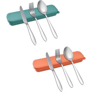 Campingbestekset 6 stuks - roestvrij staal - herbruikbaar - picknick lunchbox - outdoor - groen