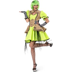 Funny Fashion - Heks & Spider Lady & Voodoo & Duistere Religie Kostuum - Bosheks Bugselia - Vrouw - Geel - Maat 44-46 - Carnavalskleding - Verkleedkleding