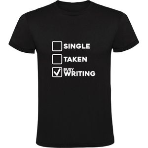 Schrijfster Heren T-shirt | relatie | vrijgezel | bezig met schrijven | bezet | grappig | Zwart