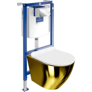 Villeroy&Boch Inbouwreservoir Complete Toiletset ViConnect H112 - Inbouw WC Hangtoilet Wandcloset SOFI SLIM GOLD WHITE - Bedieningsplaat Chroom - Voorwandelement voor toilet - Installatiesysteem