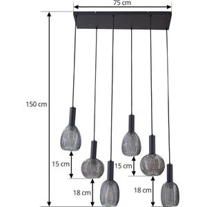 Lindby - hanglamp - 6lichts - Glas, ijzer - E27 - rookgrijs, zwart