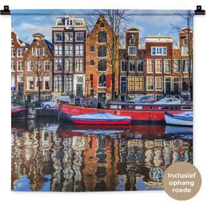 Wandkleed - Wanddoek - Kanaal in Amsterdam - 60x60 cm - Wandtapijt