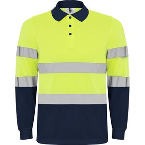 High Visibility Polo Shirt Polaris Navy Blauw / Fluor Geel met reflecterende strepen XL