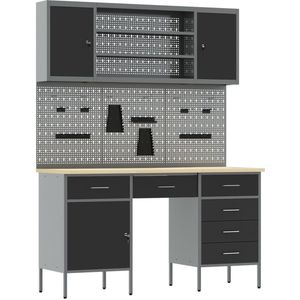 vidaXL - 7-delige - werkcabinet - en - pegboard - set - zwart - MDF - en - metaal