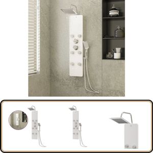 vidaXL Douchepaneel 130 cm - Glas & RVS - Wit Douchepaneel - Douchesysteem - Regen Douche - Handdouche - Massage Douche