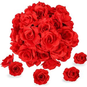 50 stuks kunstbloemhoofdjes bloemhoofdjes kunstbloemen rozenkoppen voor bruiloftsfeestdecoratie doe-het-zelf (diameter 6 cm, rood)