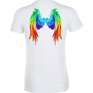 Dames T-shirt Regenboog Vleugels | Love for all | Gay Pride | Regenboog LHBTI | Wit dames | maat M