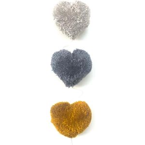 Luna-Leena duurzame hartjes slinger - grijs & oker - 6x harten verticaal - 100% zachte wol - hand gemaakt in Nepal - hearts garland - love - liefde - babyshower - geboorte - valentijn - feest - jubileum - afscheid - verjaardag - cadeau - moederdag
