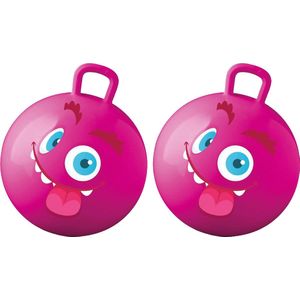 Summer Play Skippybal met smiley - 2x - roze - 50 cm - buitenspeelgoed voor kinderen