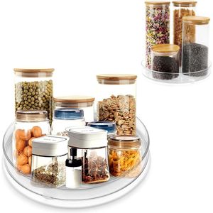 2 stuks draaitafelkoelkast, verpakking van 2 (23,5 cm + 27 cm) draaitafelorganizer, voor de voorraadkast, draaibare kruidenhouder voor voorraadpotten en kruiden