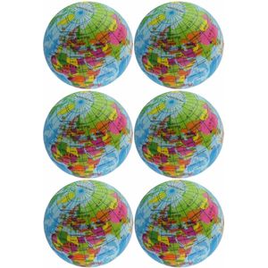 6x Anti-stress balletje planeet aarde/wereldbol/globe 7 cm - Stressballen - Squishy - Anti-stress producten