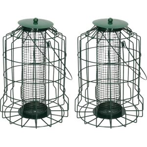 2x Tuinvogels hangende pinda voeder silo/kooi 26 cm - Voor mussen/mezen kleine vogeltjes - Winter vogelvoer huisjes