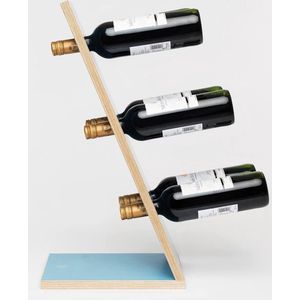 Compact Six Blue Wijnrek - Klein staand flessenrek van hout voor 6 wijnflessen met een uniek en modern design