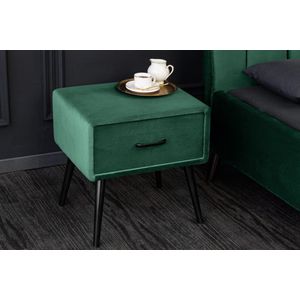 Retro nachtkastje SIXTIES 50cm bosgroen zwart/bruin fluwelen lade - 41019