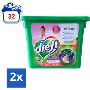 Dreft - Wasmiddelcapsules 4in1 - Witte en Gekleurde Was - Vleugje Roze - 16 Wasbeurten - Voordeelverpakking - 2 stuks