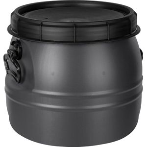 Voerton 30 Liter Zwart - Wijdhalsvat - Schroefdeksel - Handvaten - Voedselopslag - Lucht & Water Dicht