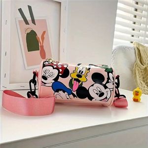 Disney Mickey & Minnie Mouse Schoudertas - Kleurrijk Cartoon Ontwerp - Cilinder Crossbody Tasje Voor Vrouwen - Roos