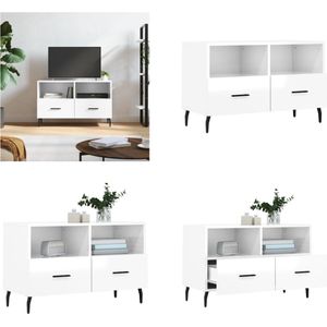 vidaXL Tv-meubel 80x36x50 cm bewerkt hout hoogglans wit - Tv-meubel - Tv-meubelen - Tv Kast - Opbergkast