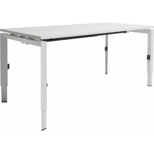 Linesto n4 bureau, hoogte instelbaar (65-85cm) met 180x80cm logan eiken zwevend 25mm blad en zwart (ral9005) vierpoot n-frame (poot rechthoekig 66 x 26 mm.), (met geintegreerde kabelgoot)