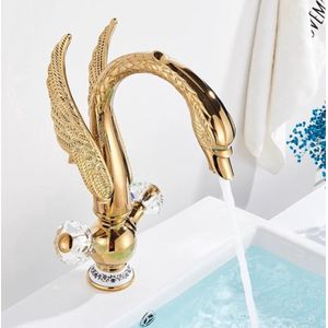 Gouden Kraan Zwaan Messing - Wastafel en Badkamer - Messing Kraan - Badkamer Wastafelkraan - Luxe Gouden Kraan - Badkamer Accessoire