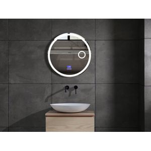 Mawialux LED spiegel met Zwarte Rand - 50cm - LED - Rond - Verwarming - Digitale Klok - Bluetooth - Roxy