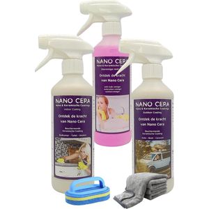 Voordeelpakket Nano Cera Indoor - Nano Cera Outdoor Coating - Nano Cera Reiniger Anti Kalk - Ultra zachte Microvezeldoek