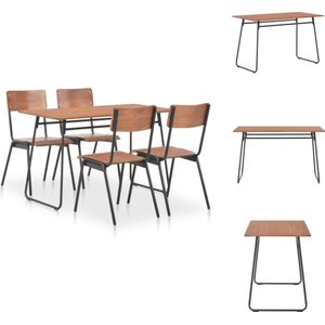 vidaXL Eethoek - Bruin/Zwart - Tafel- 120x60x73 cm - Stoel- 41.5x54x85.5 cm - Gepoedercoat staal en massief multiplex - Set tafel en stoelen