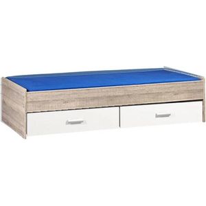 Bed met opbergruimte | 90x200 | Donker Grijs Hout | Inclusief witte lades | 2 stuks 83cm diep