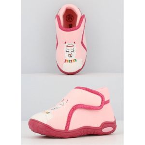 Meisjes alpaca pantoffels – roze met witte alpaca – sterke antislip – maat 24