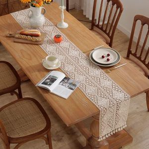 Goodivery ® Bohemian Katoenen Tafelloper met Kant en Franjes, 30 x 160 cm