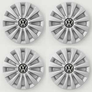 Volkswagen Wieldopset 15 inch (4x) (UWP chroomglans / zwart / fijnzilver) Origineel! 5H0071455UWP
