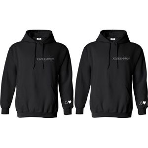 Hoodie set met de datum in romeinse cijfer en initialen man-vrouw-set koppel hoodies-Maat Xxl