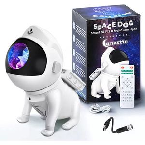Lunastic Space Dog Sterrenhemel - Bluetooth Sterren Projector met Smartphone App - Sterrenhemel projector + extra USB sterrenhemel - Galaxy Projector in vorm van hond - Wit