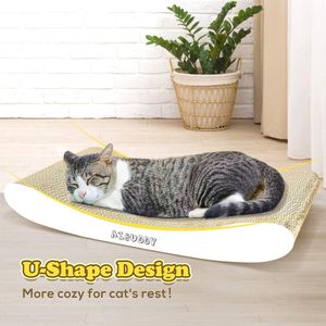 Krabmat voor katten, gebogen, omkeerbaar, van karton, met biologische kattenmunt, 44 x 25 x 7 cm, hoogwaardig karton en constructie