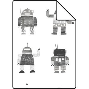 Proefstaal ESTAhome behang getekende vintage speelgoed robots zwart en wit - 26,5 x 21 cm - 138939-S