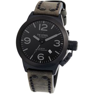 TW Steel TWCS116 Canteen Heren Horloge - Mineraalglas - Staal/Leer - Grijs/Zwart - 45 mm breed - Automatisch - Gesp - 10 ATM (zwemmen)