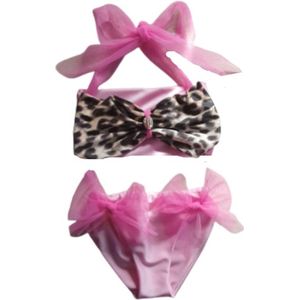 Maat 140 Bikini roze strikjes Dierenprint panterprint badkleding baby en kind zwemkleding