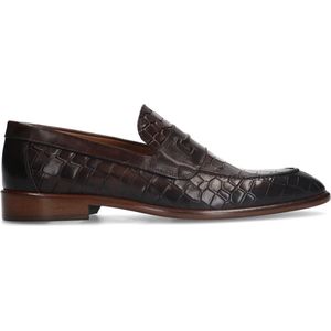 Manfield - Heren - Bruine leren loafers met crocoprint - Maat 40