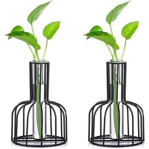 stuks mini-vaasjeset, glazen vaas, zwart, kleine vaasjes voor tafeldecoratie, bloemenvaas, moderne Bud hydrocultuur, glazen vaas, reageerbuisjes voor bloemen, bruiloft, woonkamer, decoratie, dienblad