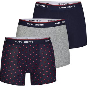 Happy Shorts 3-Pack Boxershorts Heren D848 Hartjes Print Blauw/Grijs - Maat XL