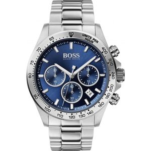 BOSS HB1513755 HERO Heren Horloge - Chronograaf - Mineraalglas - Roestvrijstaal - Blauw/Zilverkleurig - Ø 43 mm - Quartz - Druksluiting