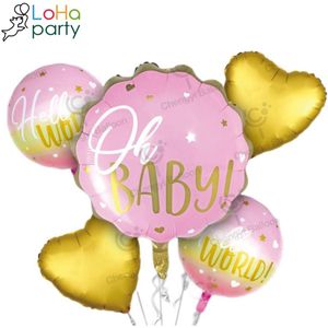 Loha-party® Oh Baby Folie Ballonnen set-babyshower-Baby geboorte feest-Vieren baby gekregen-Roze en Gouden-Hartje Folie Ballonnen