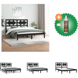 vidaXL Bedframe massief grenenhout zwart 200x200 cm - Bed - Inclusief Houtreiniger en verfrisser