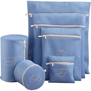6 stuks wasnet voor wasmachine, waszakken van netstof, herbruikbare waszak met ritssluiting voor beha's, kleding, sokken en babykleding, blauw