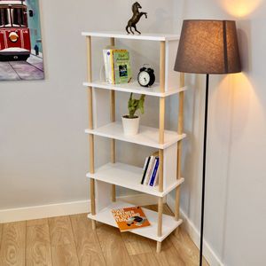 City of Wood - Moderne houten boekenkast met vijf planken – Perfect voor de woonkamer of kantoor - Wit