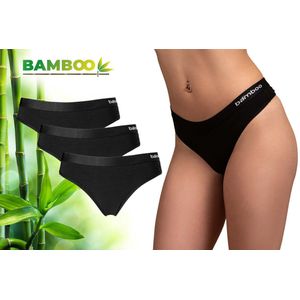 Bamboo Elements - Ondergoed Dames - String - Bamboe - 3 Stuks - Zwart - S - Lingerie - Onderbroeken Dames - Dames Slips - Dames Ondergoed