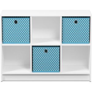 Basic boekenkast met 6 vakken en 3 laden, wit/lichtblauw, 30,23 x 30,23 x 59,94 cm